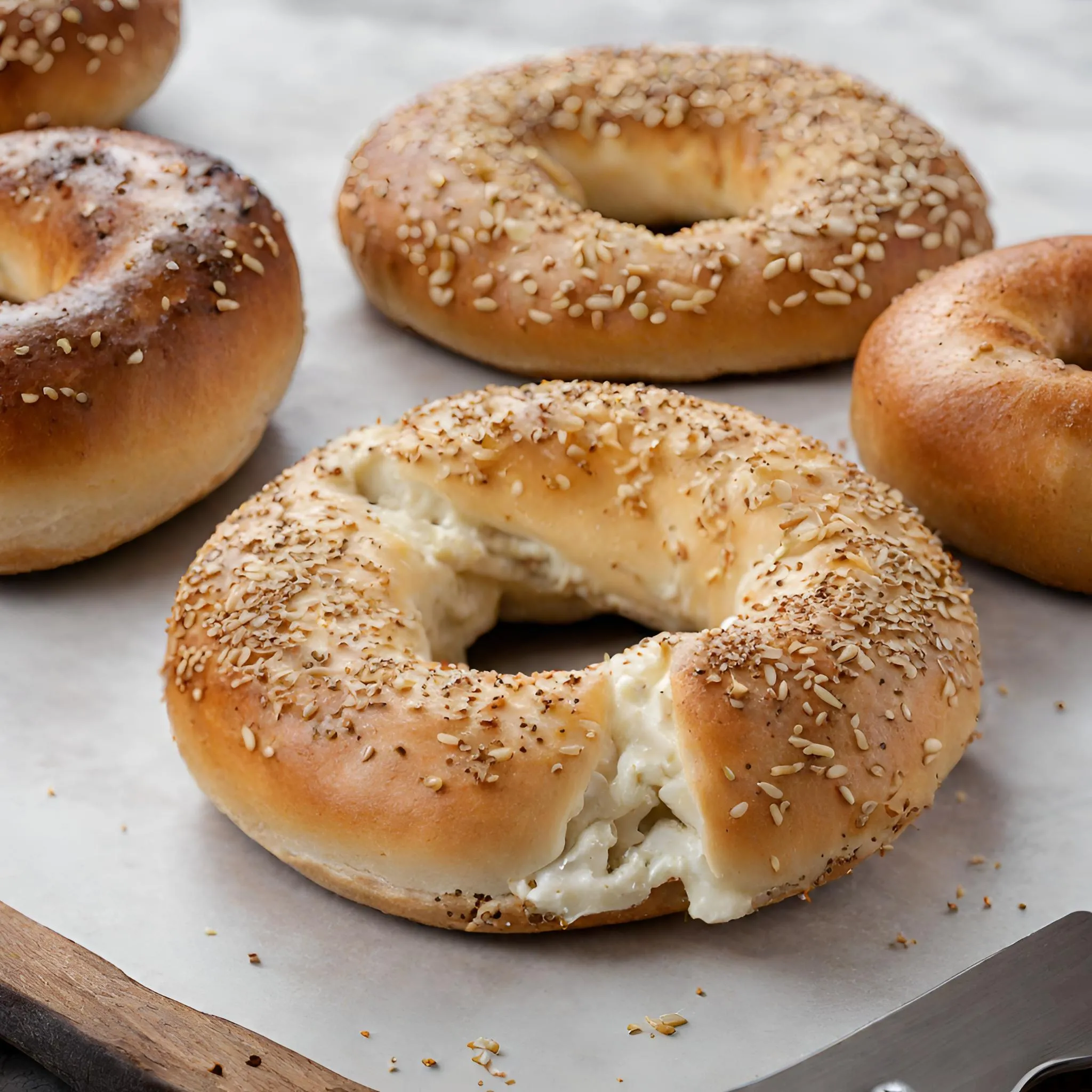 4 Perfect Bagels on a table