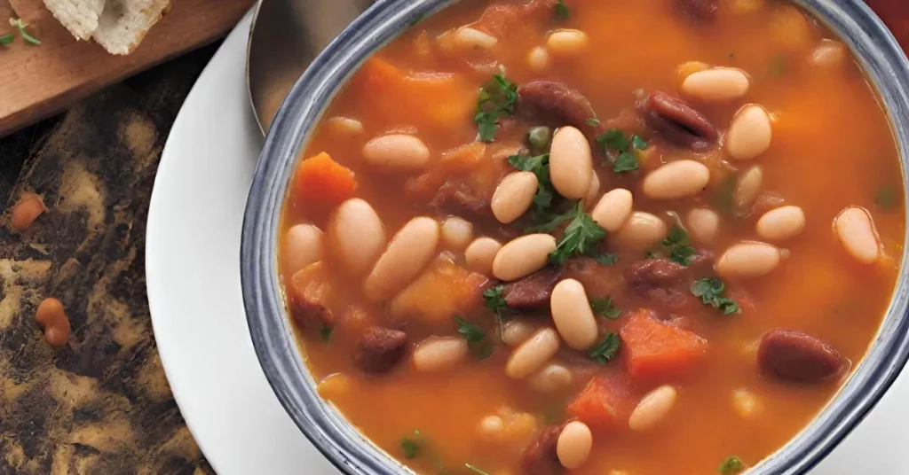 Close-up bowl of Portuguese Bean Soup Recipe