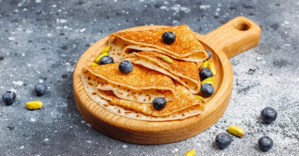 Plate of freshly made Queen Elizabeth pancakes easy and quick for breakfast