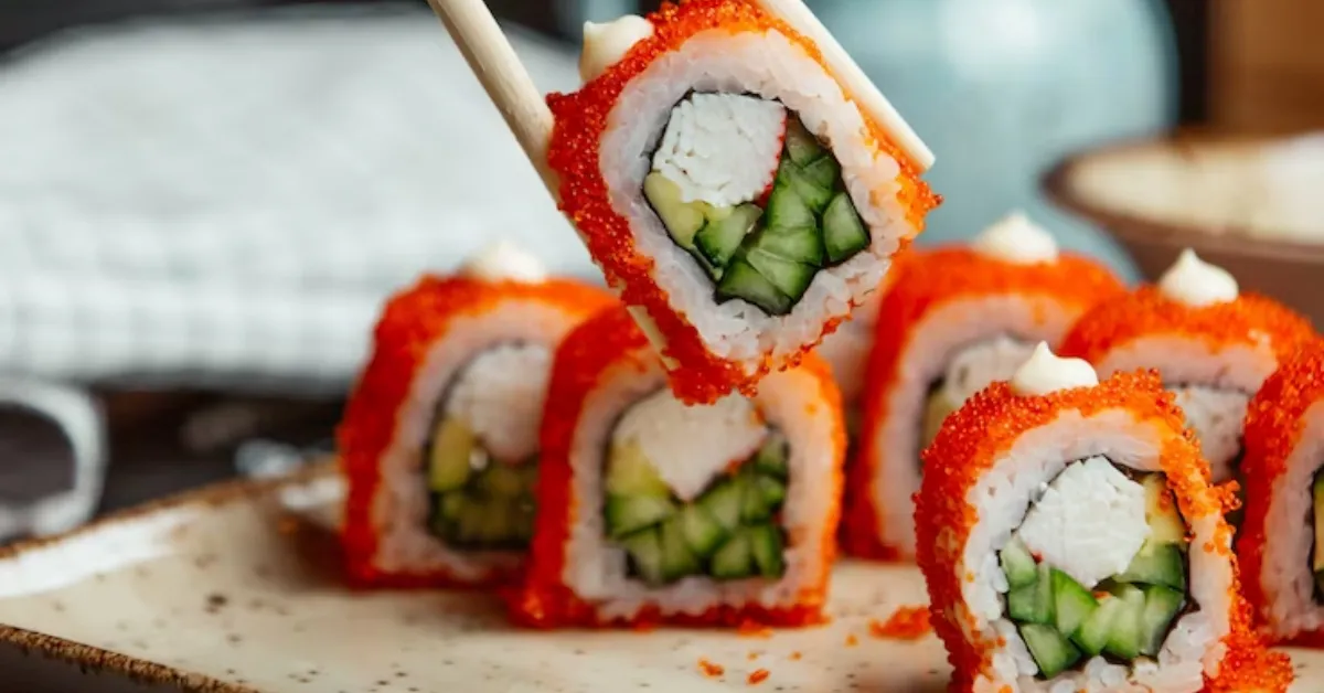 fresh sushi with red caviar
