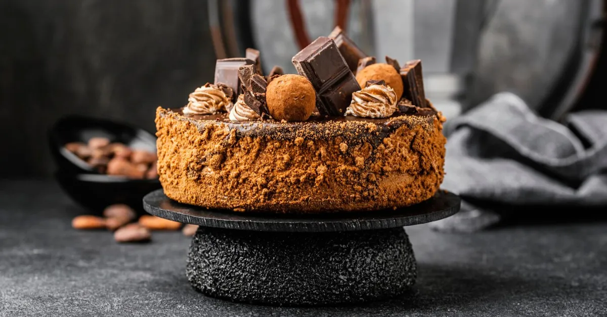 Chocolate cake on a stand