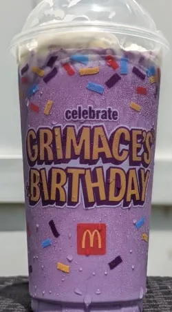 A bottle of mc donald's new grimace shake