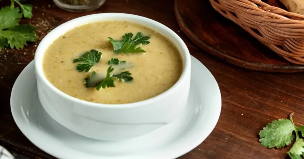A bowl of fiddlehead soup