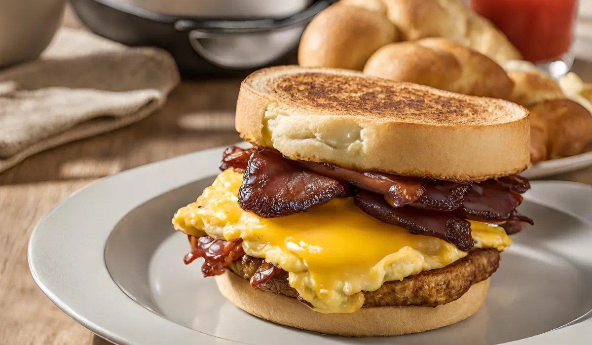 Close up view of Breakfast Sandwich Air Fryer on Jimmy Dean style