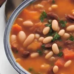 Close-up bowl of Portuguese Bean Soup Recipe