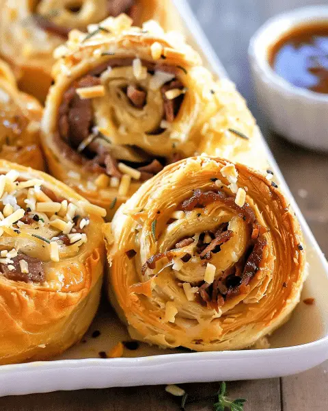 French Dip Roast Beef Pinwheels - Recipes Smile